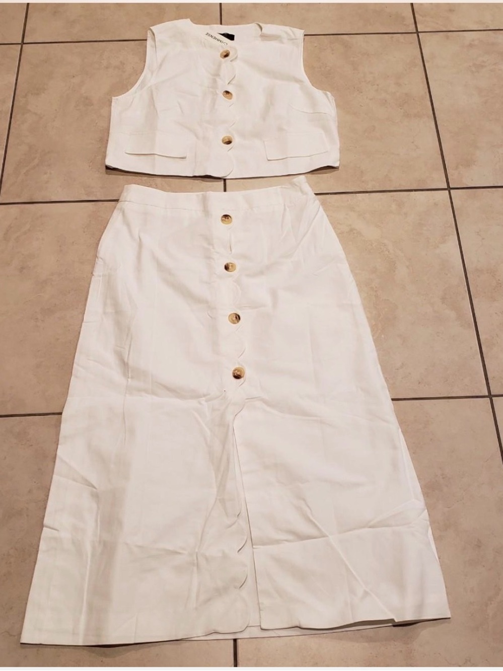 Commense Cotton Linen Scalloped Trim Vest & Skirt Set - Picture 2 of 8